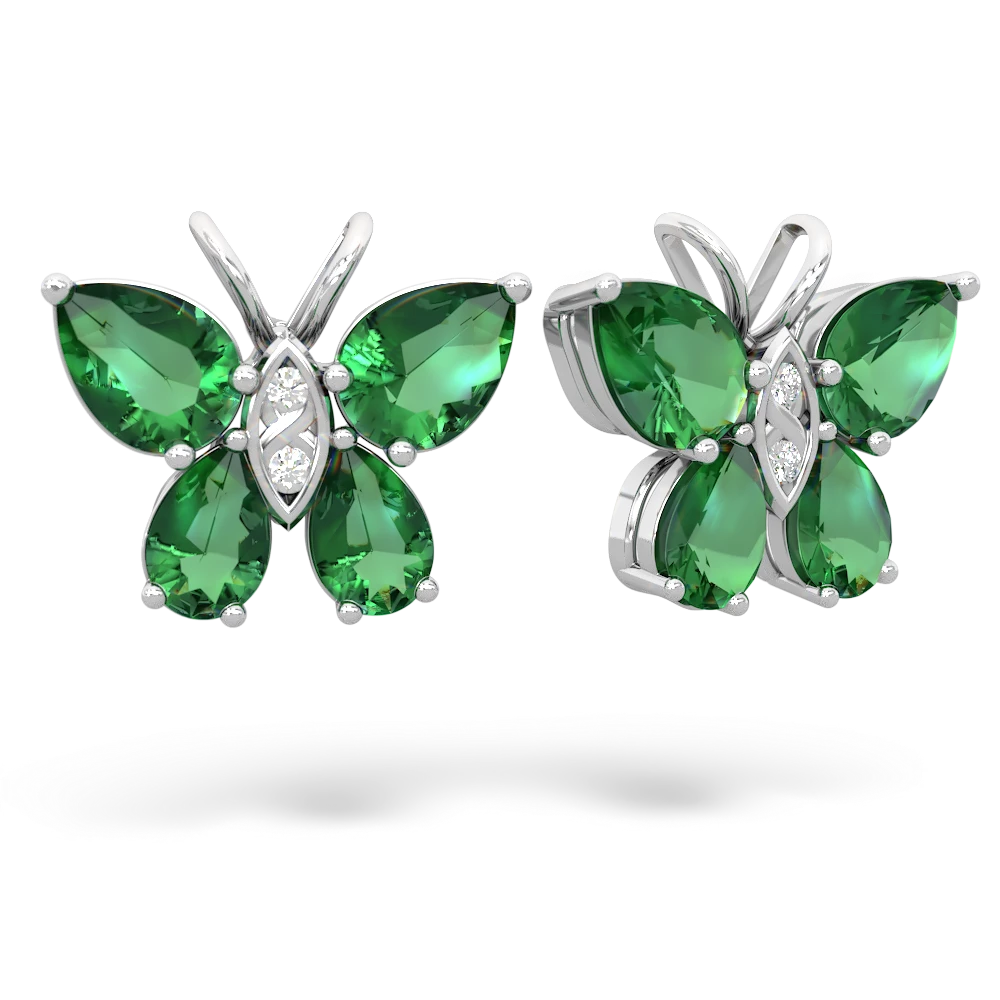 Lab Emerald Butterfly 14K White Gold earrings E2215