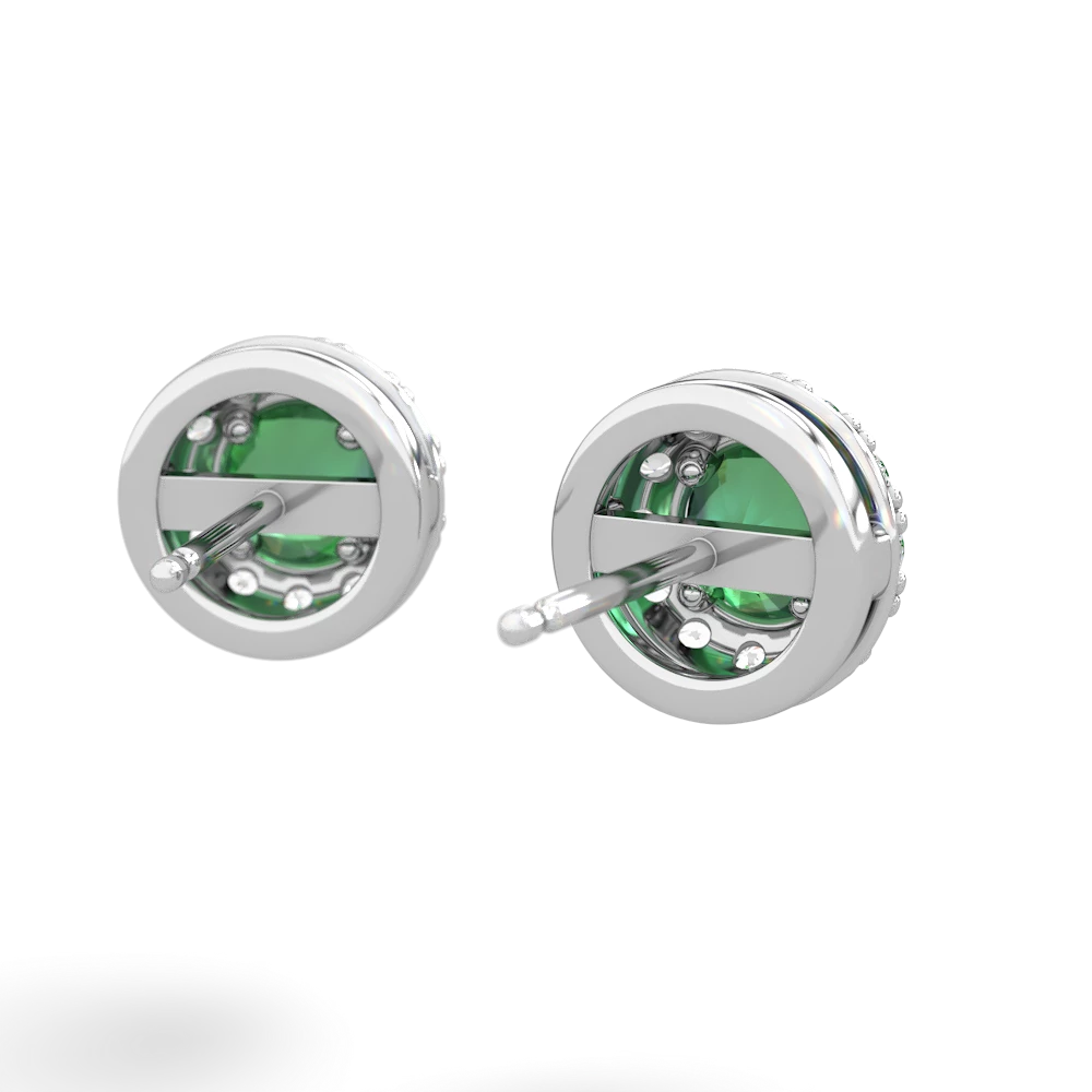 Lab Emerald Diamond Halo 14K White Gold earrings E5370
