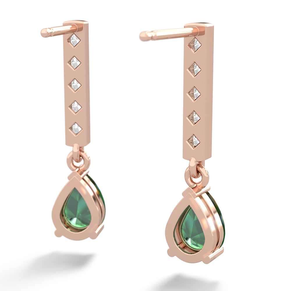 Lab Emerald Art Deco Diamond Drop 14K Rose Gold earrings E5324