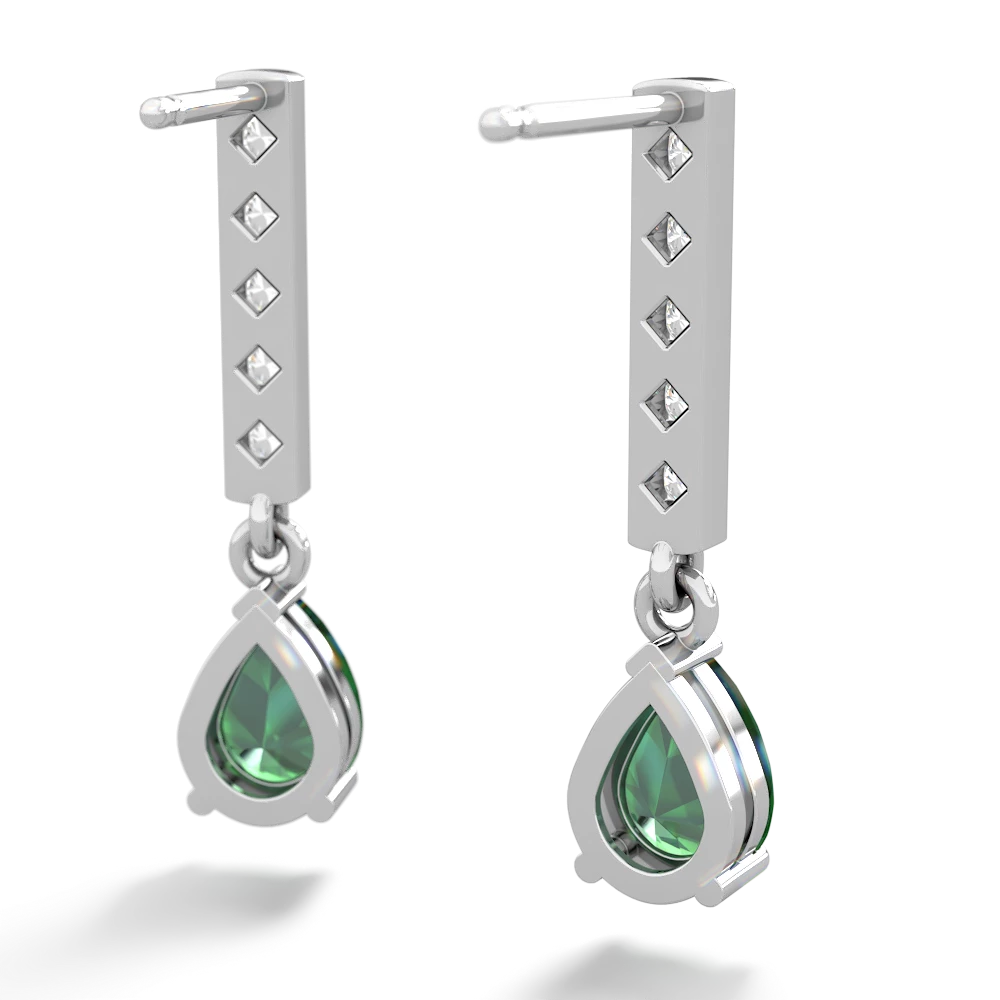 Lab Emerald Art Deco Diamond Drop 14K White Gold earrings E5324