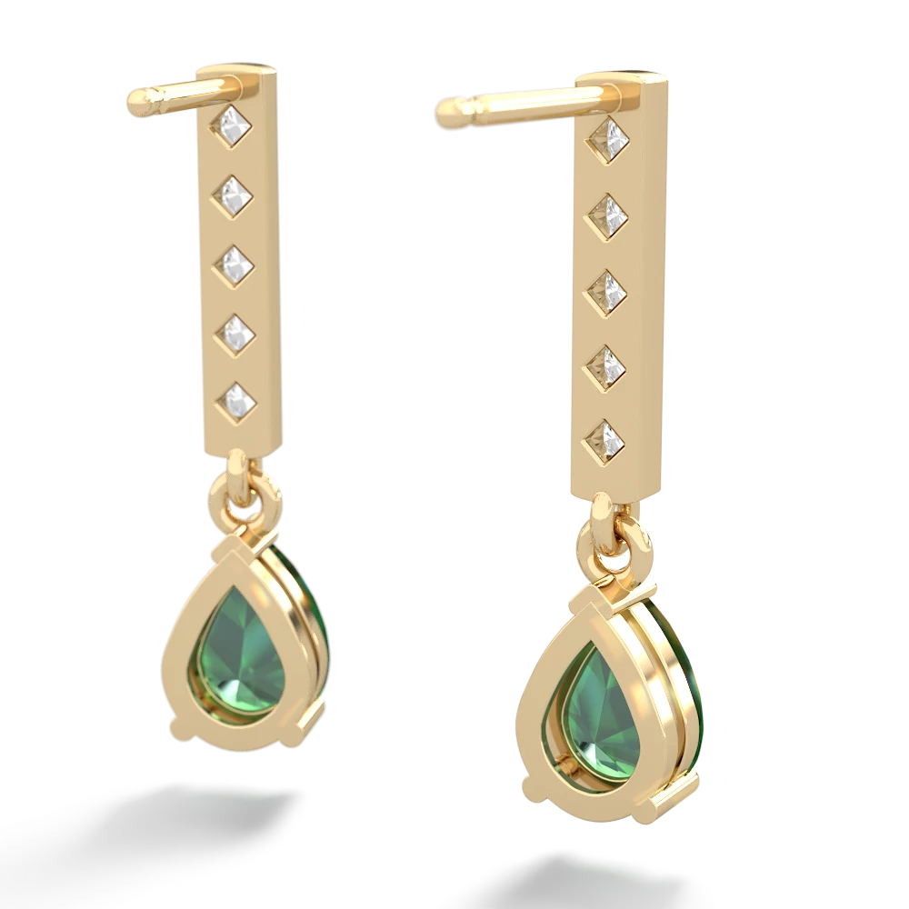 Lab Emerald Art Deco Diamond Drop 14K Yellow Gold earrings E5324