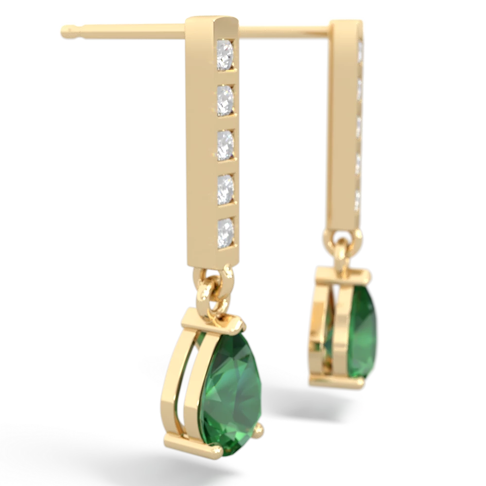 Lab Emerald Art Deco Diamond Drop 14K Yellow Gold earrings E5324