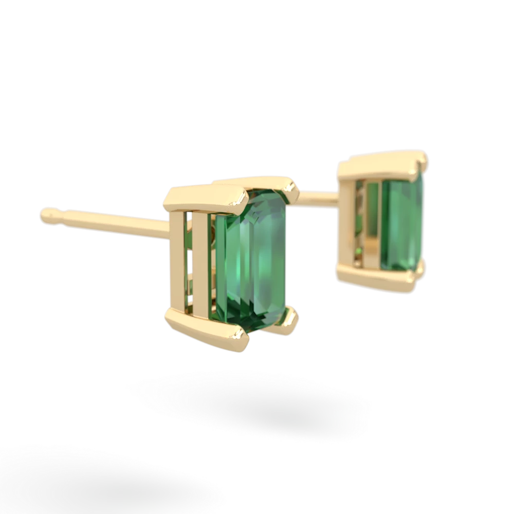 Lab Emerald 6X4mm Emerald-Cut Stud 14K Yellow Gold earrings E1855
