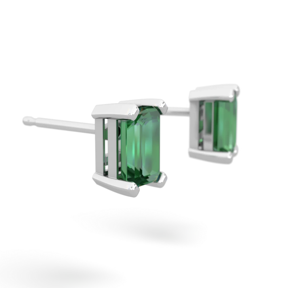Lab Emerald 6X4mm Emerald-Cut Stud 14K White Gold earrings E1855