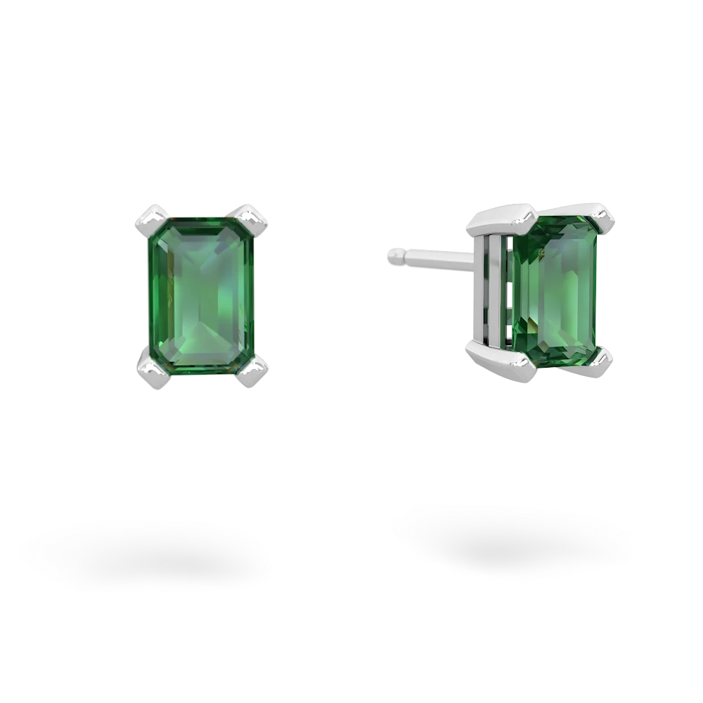 Lab Emerald 6X4mm Emerald-Cut Stud 14K White Gold earrings E1855