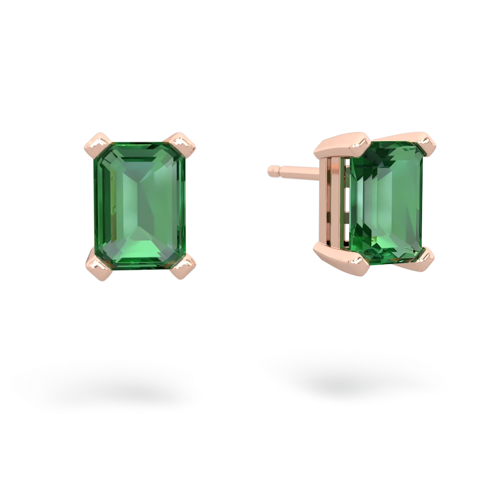 Lab Emerald 7X5mm Emerald-Cut Stud 14K Rose Gold earrings E1856