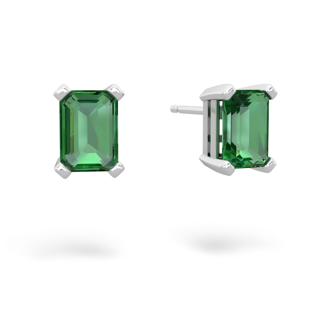 Lab Emerald 7X5mm Emerald-Cut Stud 14K White Gold earrings E1856