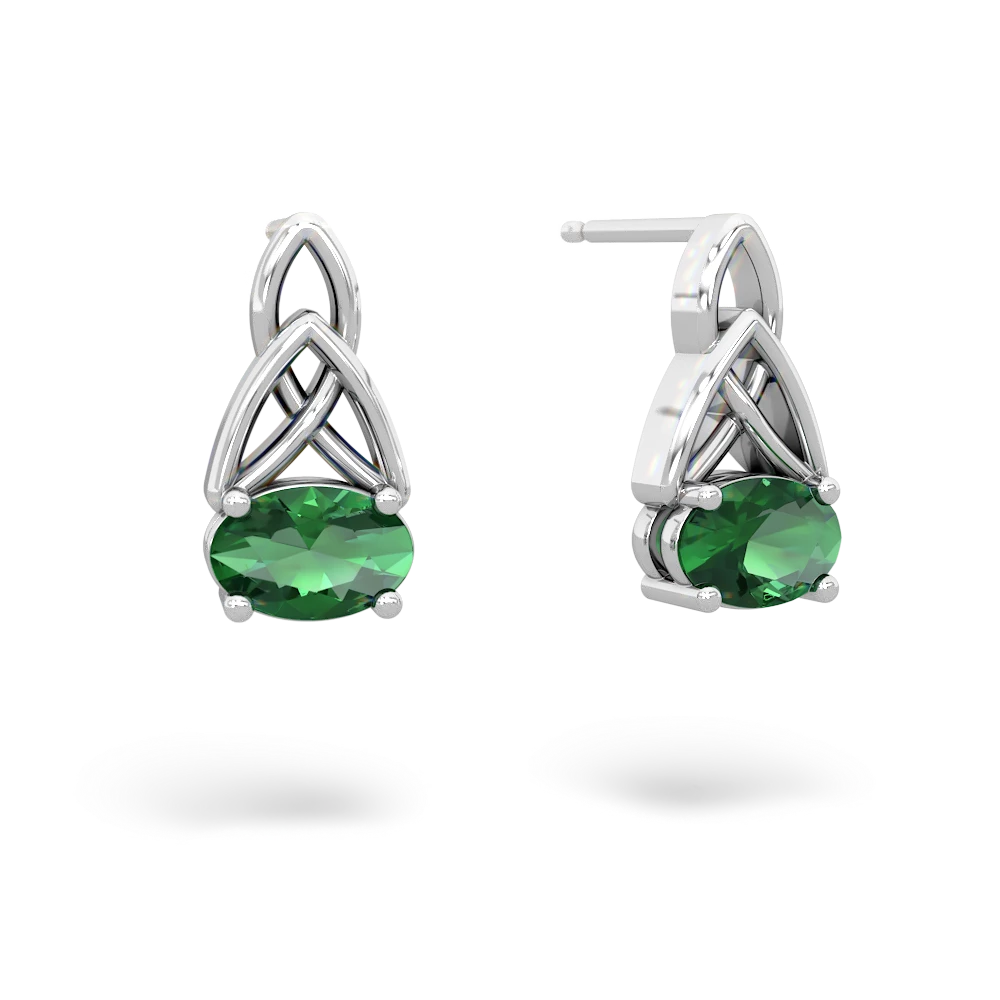 Lab Emerald Celtic Trinity Knot 14K White Gold earrings E2389