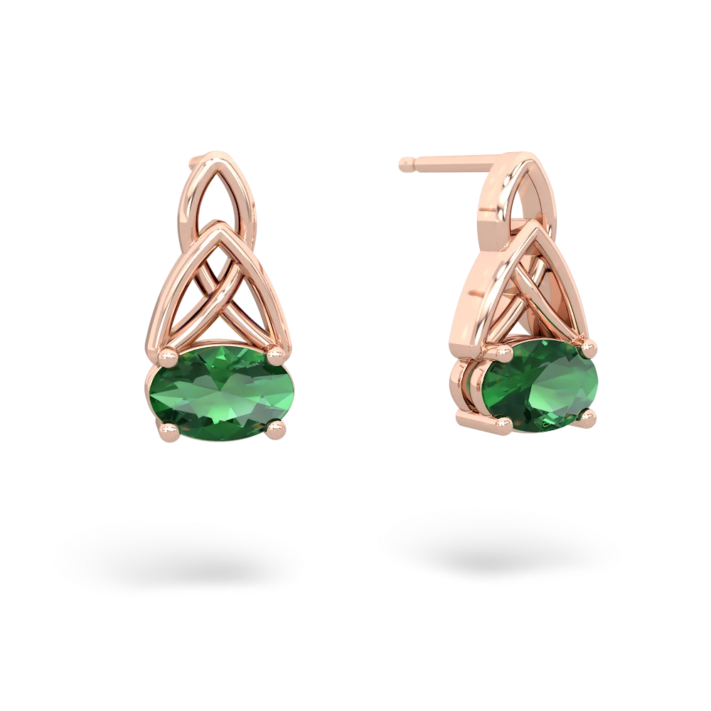 Lab Emerald Celtic Trinity Knot 14K Rose Gold earrings E2389