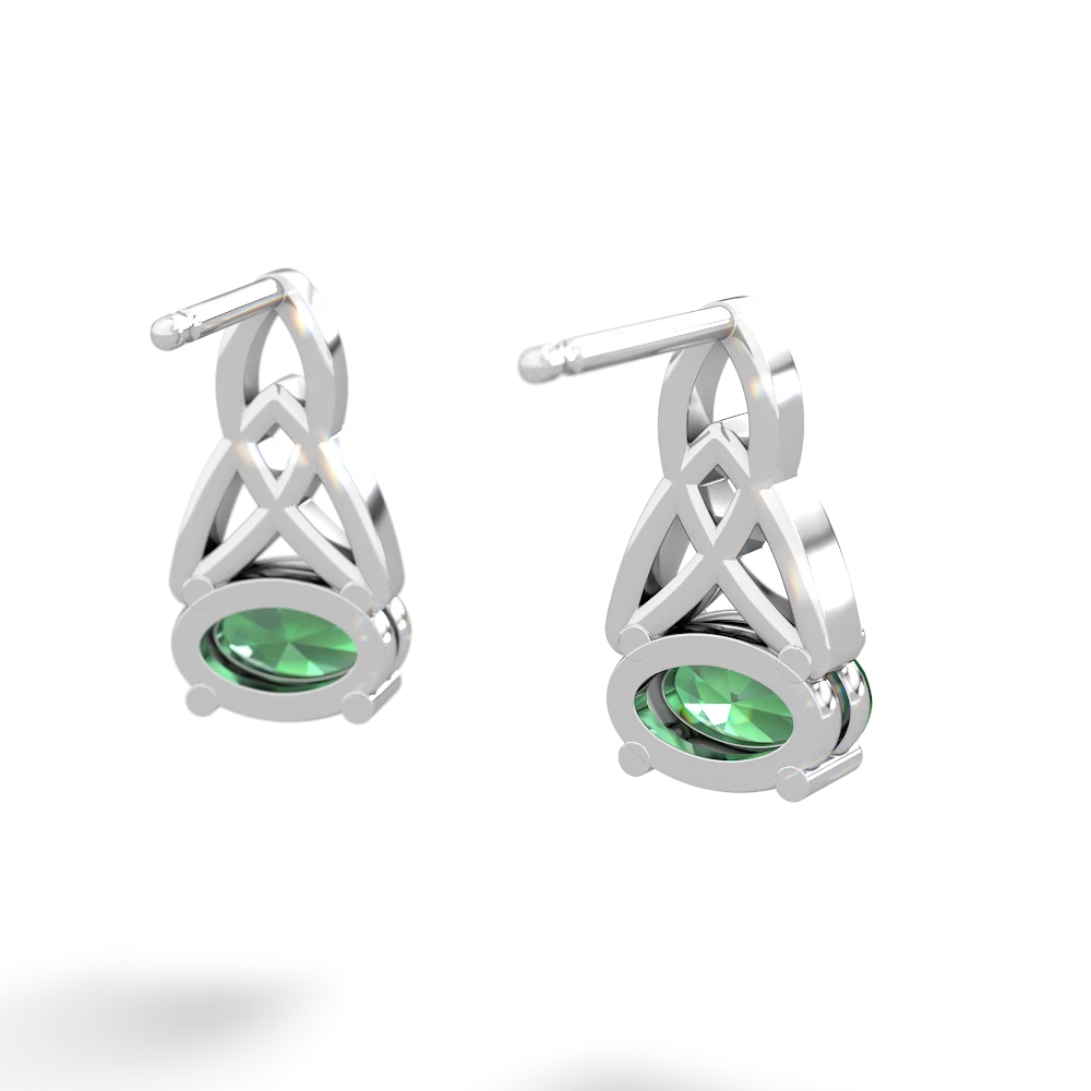 Lab Emerald Celtic Trinity Knot 14K White Gold earrings E2389