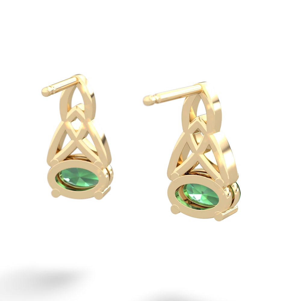 Lab Emerald Celtic Trinity Knot 14K Yellow Gold earrings E2389