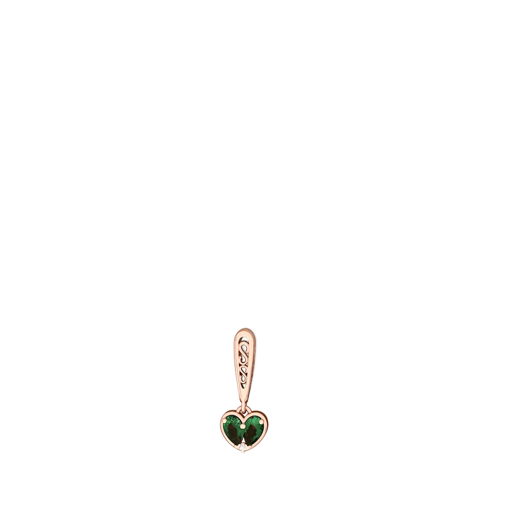 Lab Emerald Filligree Heart 14K Rose Gold earrings E5070