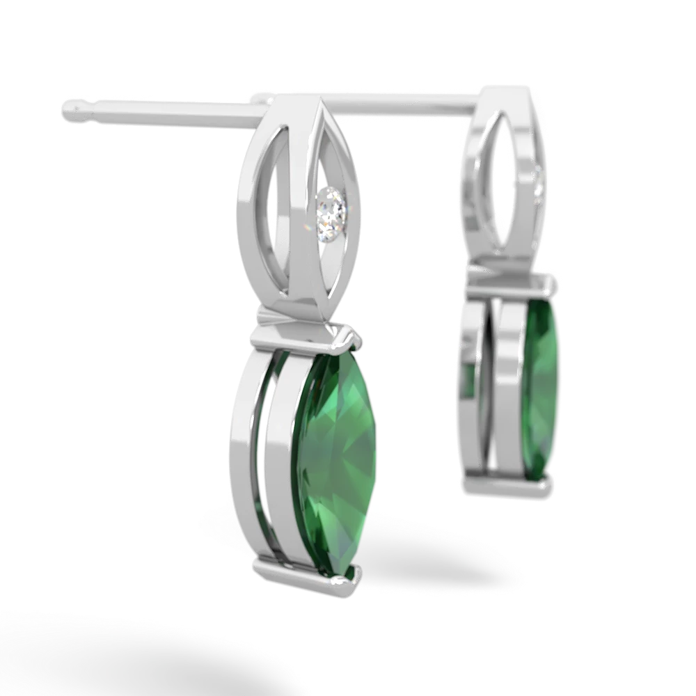 Lab Emerald Marquise Drop 14K White Gold earrings E5333