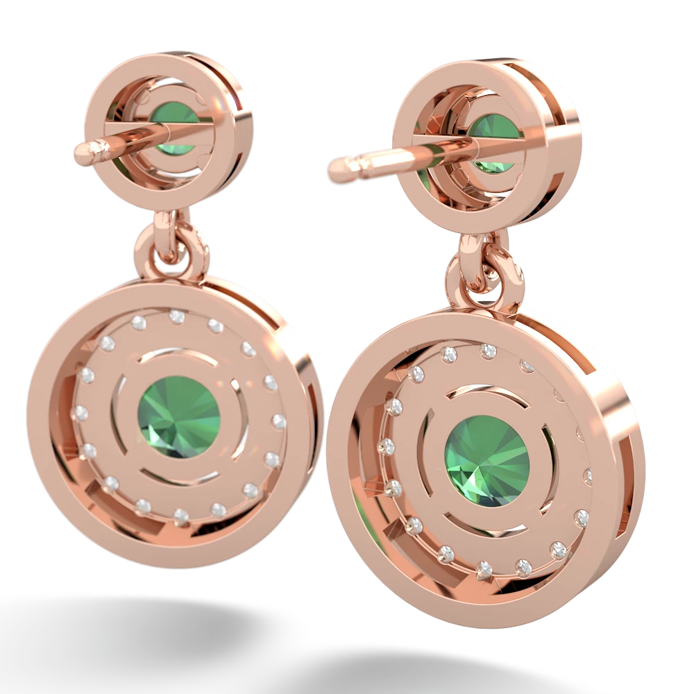 Lab Emerald Halo Dangle 14K Rose Gold earrings E5319