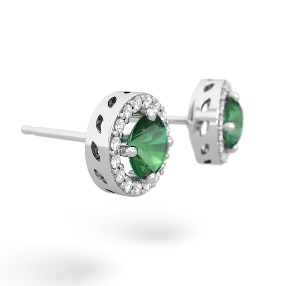 Lab Emerald Halo 14K White Gold earrings E5320