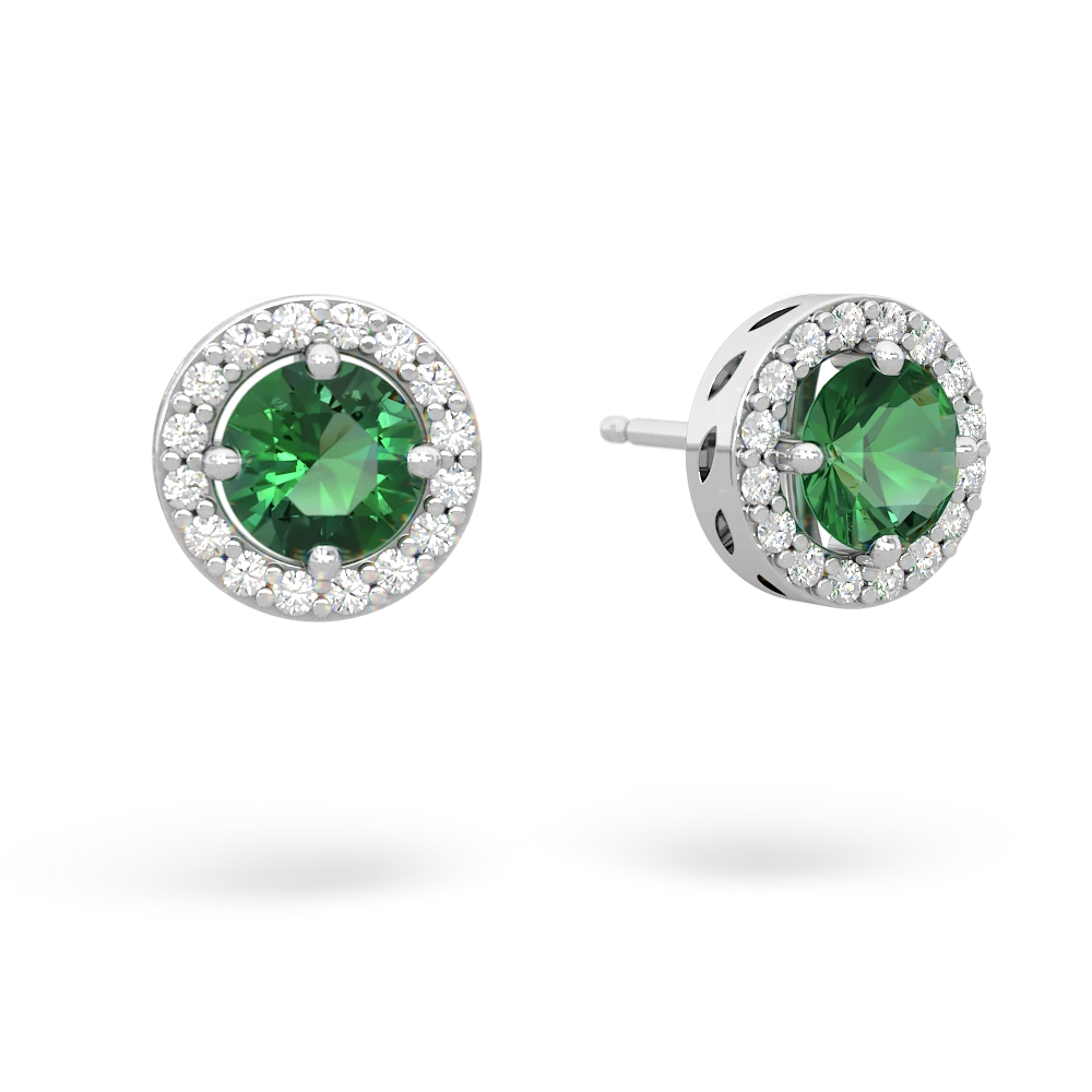 Lab Emerald Halo 14K White Gold earrings E5320