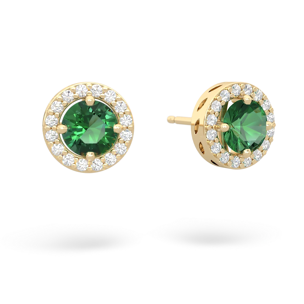 Lab Emerald Halo 14K Yellow Gold earrings E5320