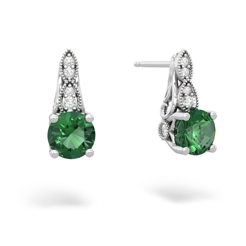 Lab Emerald Antique Elegance 14K White Gold earrings E3100