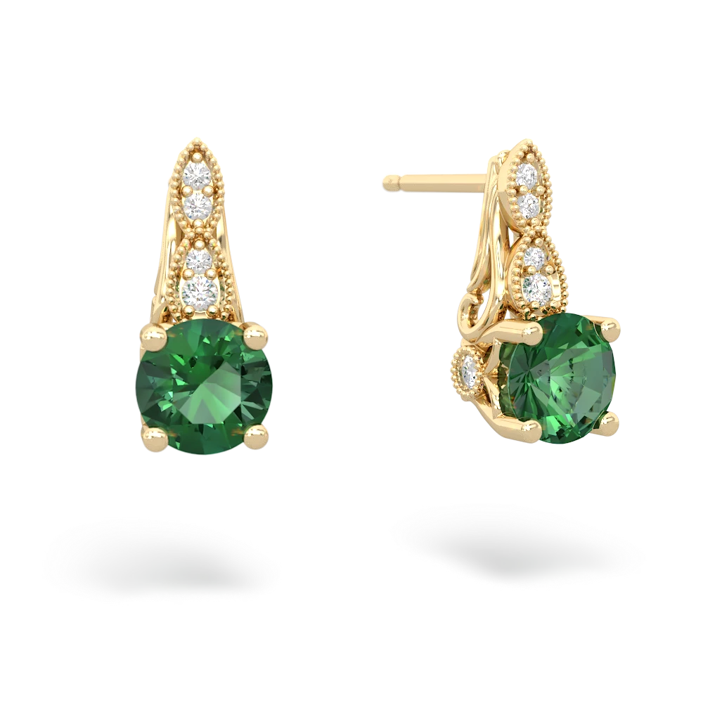 Lab Emerald Antique Elegance 14K Yellow Gold earrings E3100