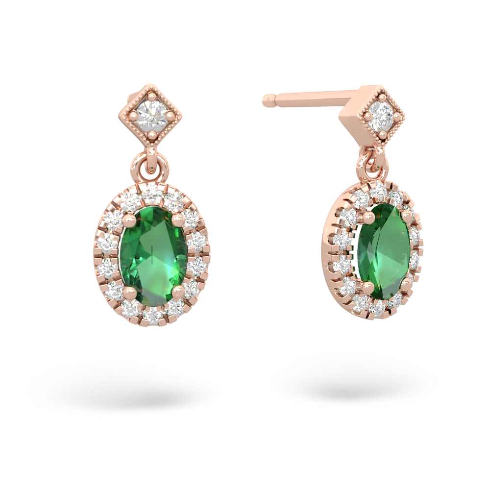 Lab Emerald Antique-Style Halo 14K Rose Gold earrings E5720