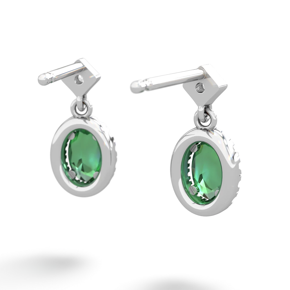 Lab Emerald Antique-Style Halo 14K White Gold earrings E5720