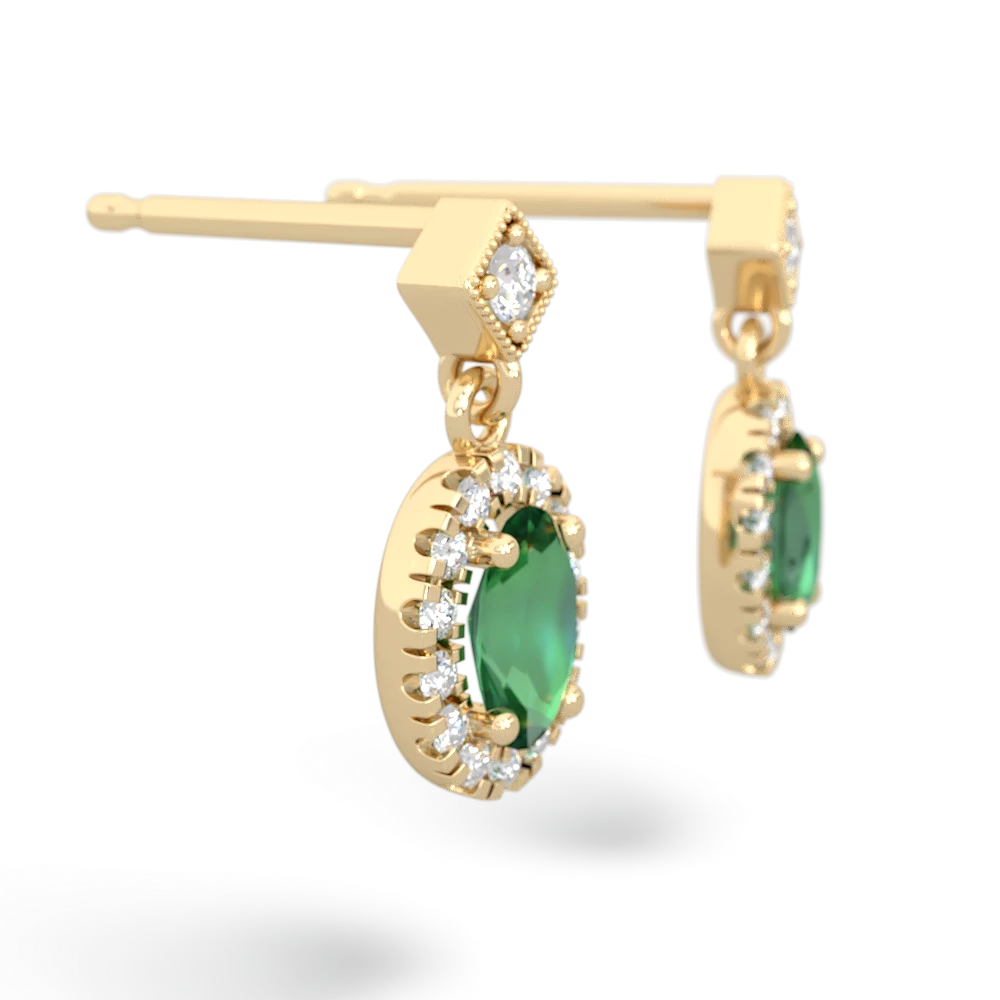 Lab Emerald Antique-Style Halo 14K Yellow Gold earrings E5720