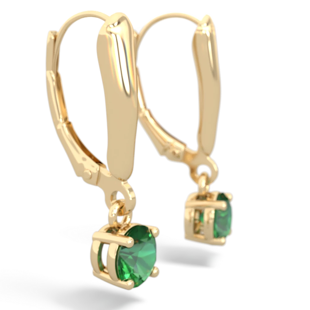 Lab Emerald 5Mm Round Lever Back 14K Yellow Gold earrings E2785
