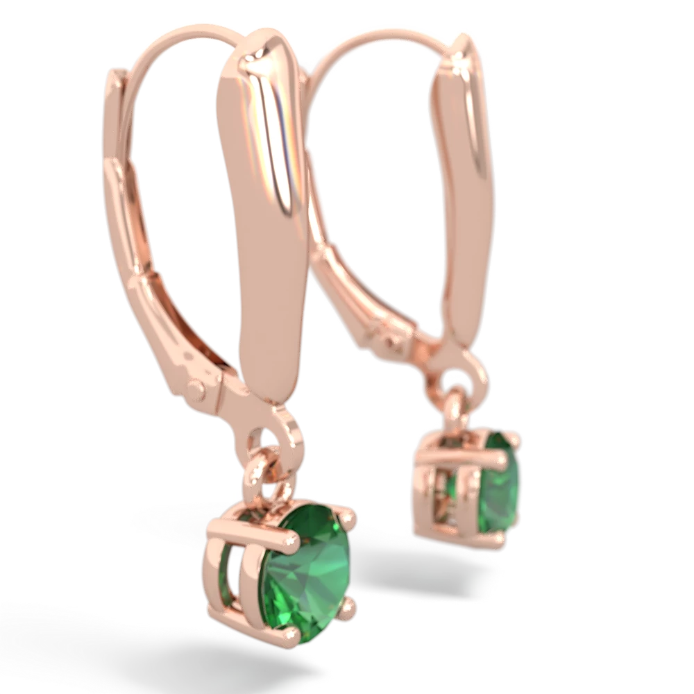 Lab Emerald 5Mm Round Lever Back 14K Rose Gold earrings E2785