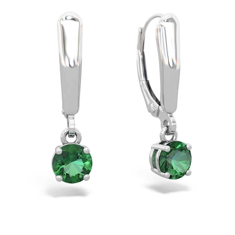 Lab Emerald 5Mm Round Lever Back 14K White Gold earrings E2785