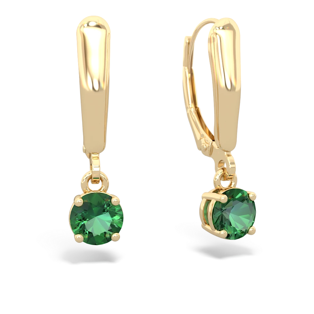 Lab Emerald 5Mm Round Lever Back 14K Yellow Gold earrings E2785