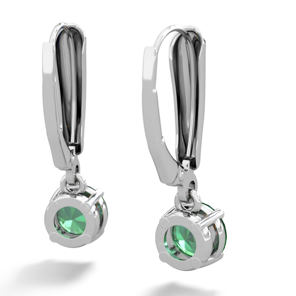 Lab Emerald 6Mm  Round Lever Back 14K White Gold earrings E2786