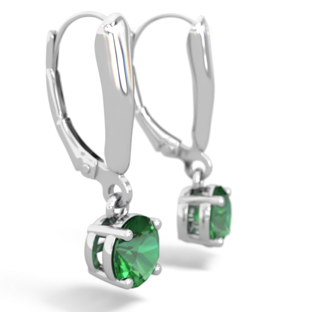 Lab Emerald 6Mm  Round Lever Back 14K White Gold earrings E2786