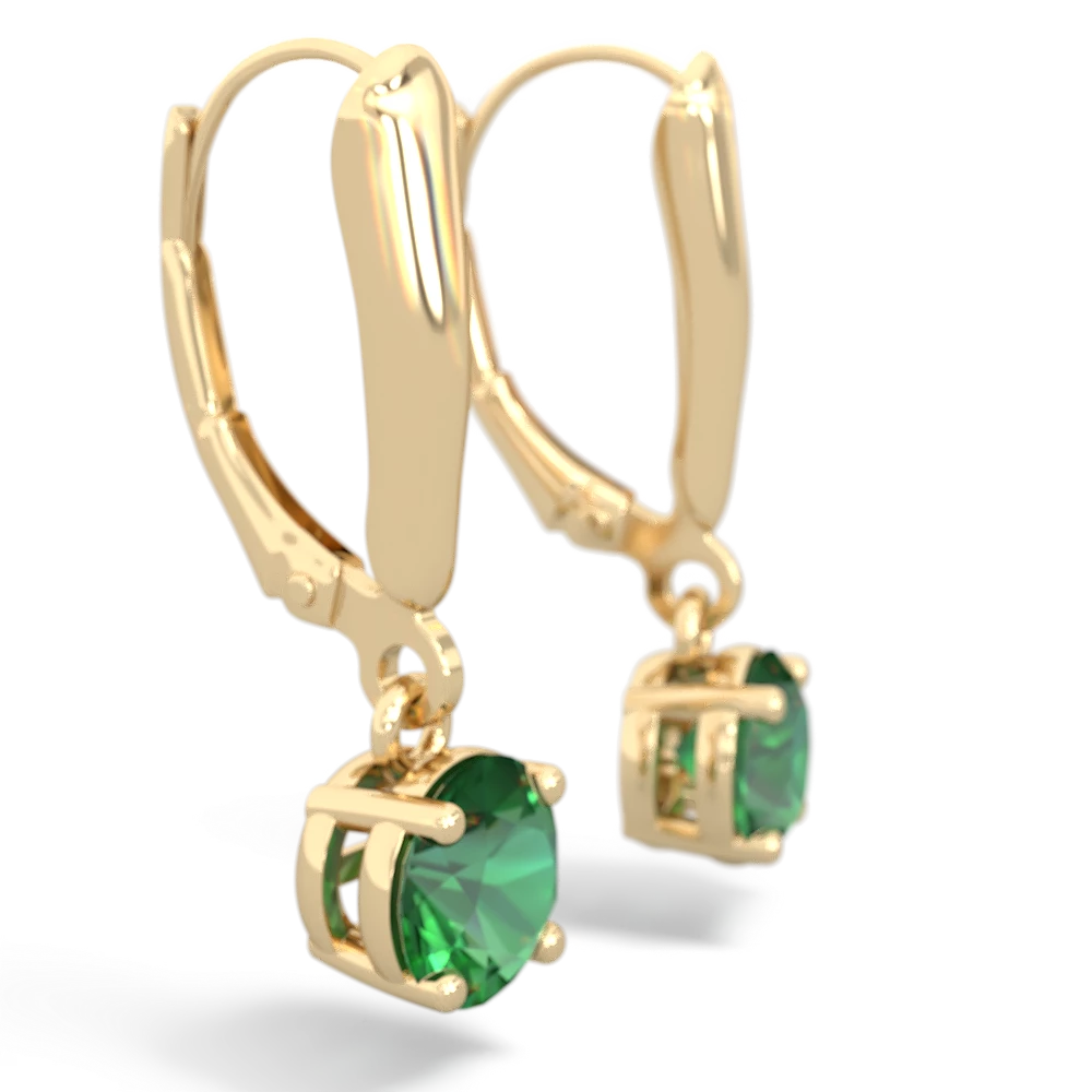 Lab Emerald 6Mm  Round Lever Back 14K Yellow Gold earrings E2786