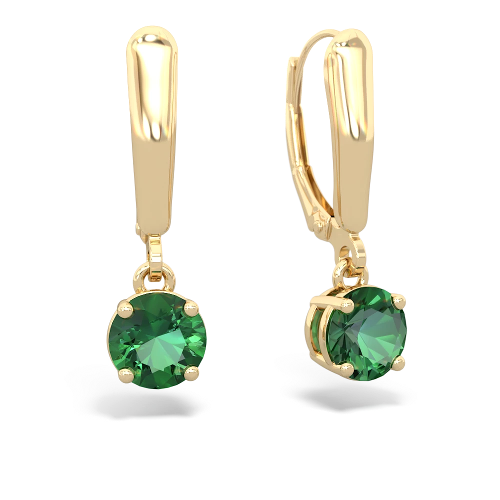 Lab Emerald 6Mm  Round Lever Back 14K Yellow Gold earrings E2786