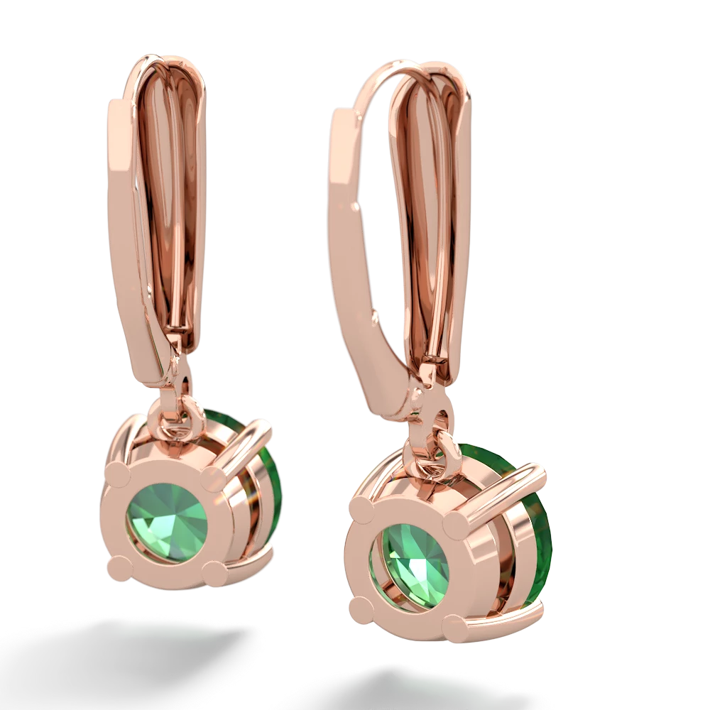 Lab Emerald 8Mm  Round Lever Back 14K Rose Gold earrings E2788