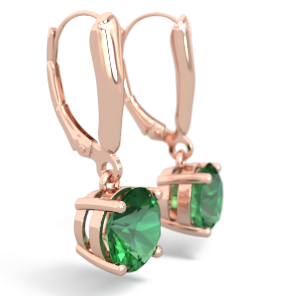 Lab Emerald 8Mm  Round Lever Back 14K Rose Gold earrings E2788