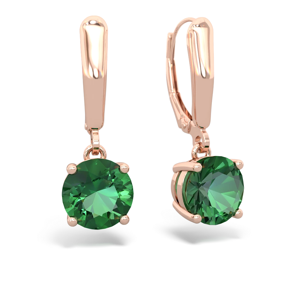Lab Emerald 8Mm  Round Lever Back 14K Rose Gold earrings E2788