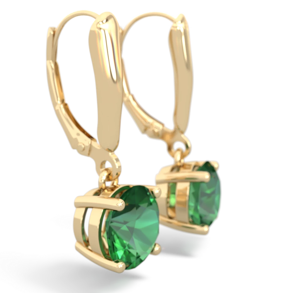 Lab Emerald 8Mm  Round Lever Back 14K Yellow Gold earrings E2788