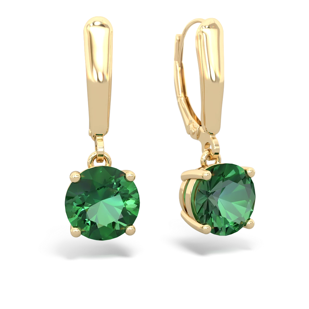 Lab Emerald 8Mm  Round Lever Back 14K Yellow Gold earrings E2788