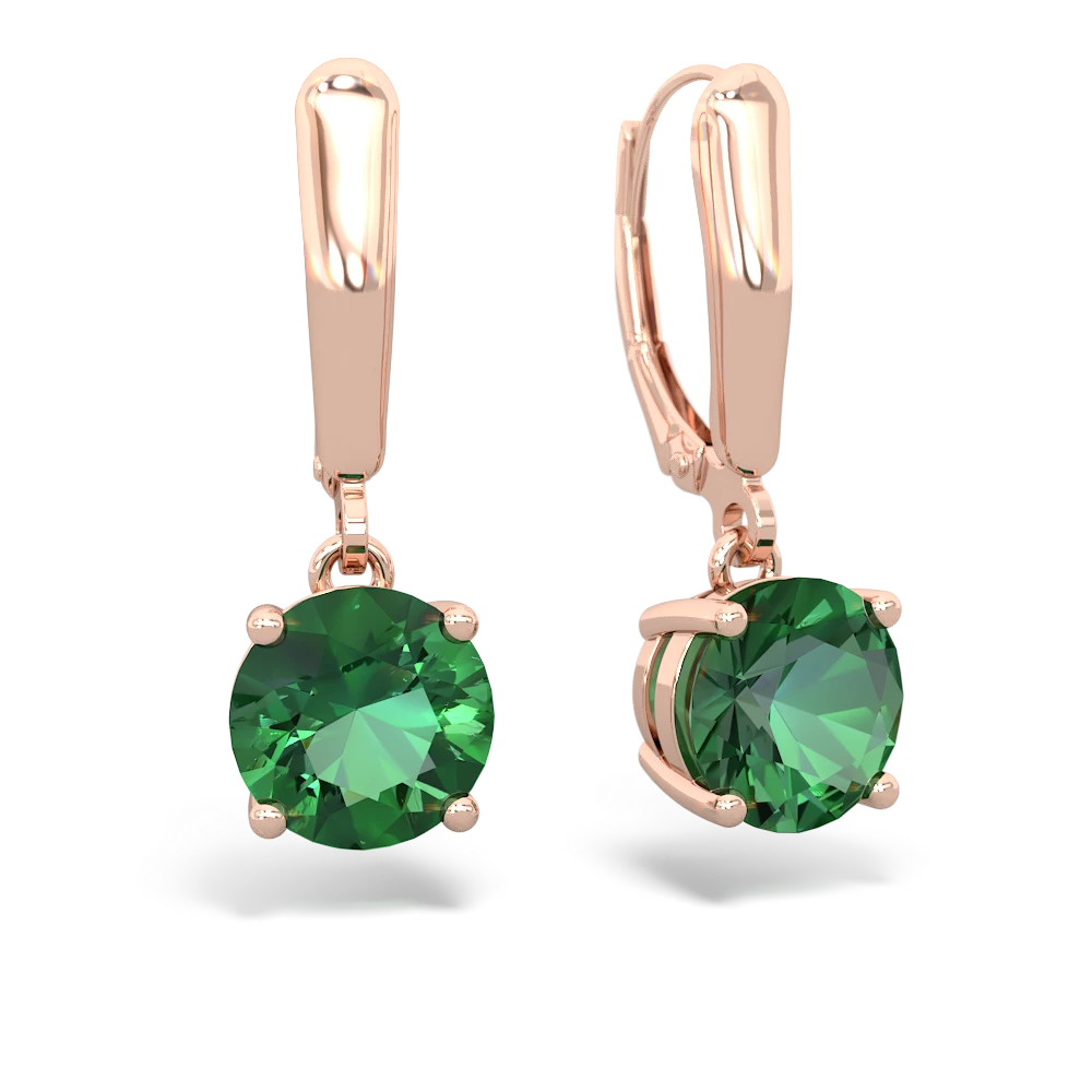 Lab Emerald 8Mm Round Lever Back 14K Rose Gold earrings E2788
