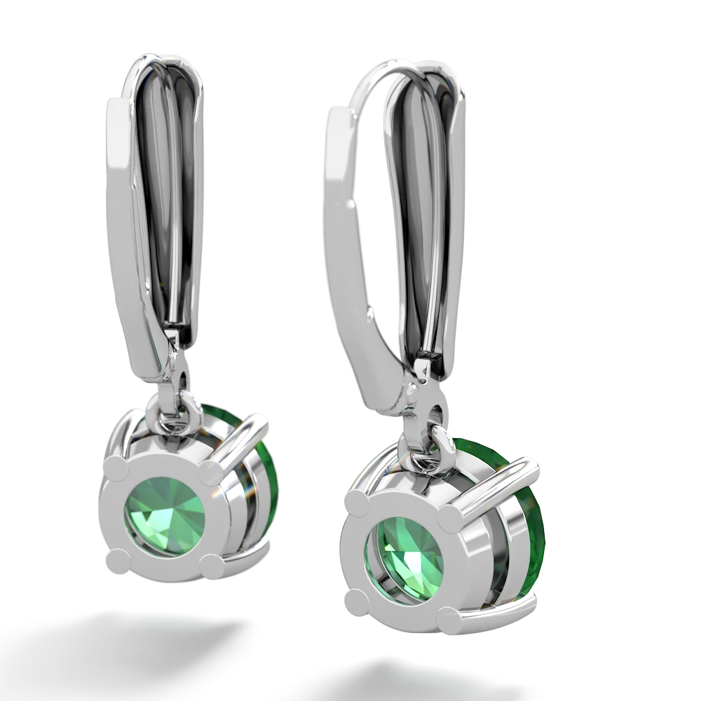 Lab Emerald 8Mm  Round Lever Back 14K White Gold earrings E2788
