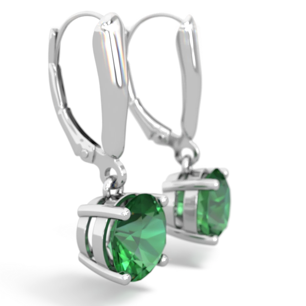Lab Emerald 8Mm  Round Lever Back 14K White Gold earrings E2788