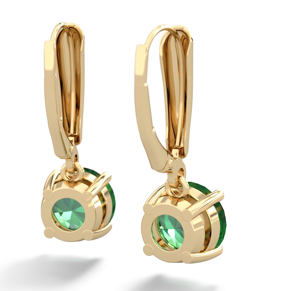 Lab Emerald 8Mm  Round Lever Back 14K Yellow Gold earrings E2788
