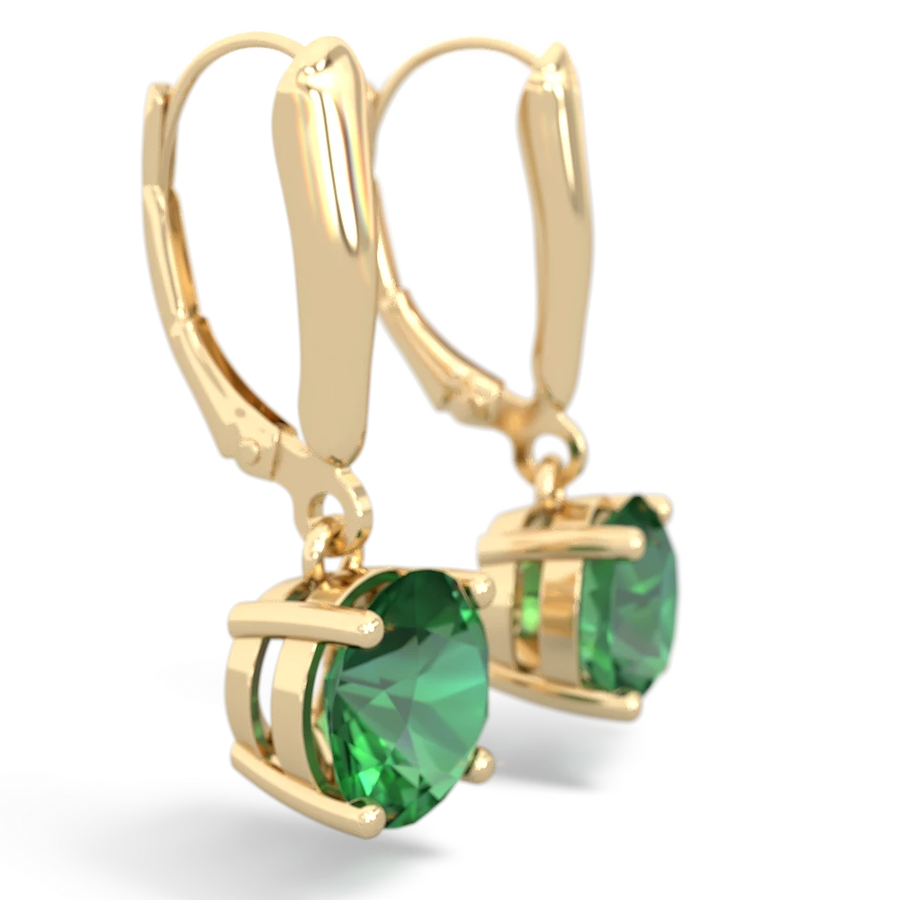 Lab Emerald 8Mm Round Lever Back 14K Yellow Gold earrings E2788