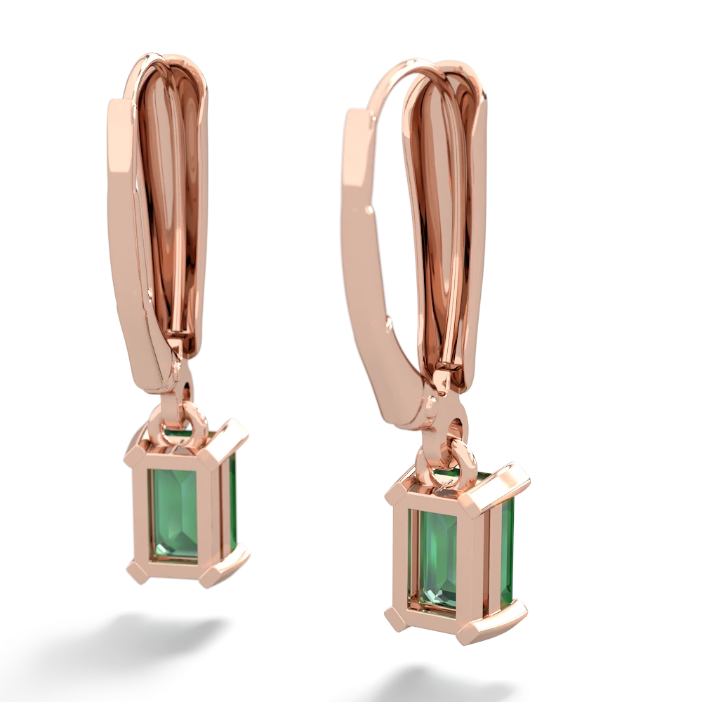 Lab Emerald 6X4mm Emerald-Cut Lever Back 14K Rose Gold earrings E2855