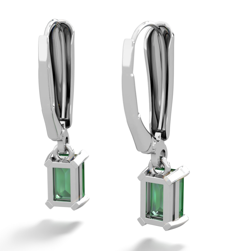 Lab Emerald 6X4mm Emerald-Cut Lever Back 14K White Gold earrings E2855