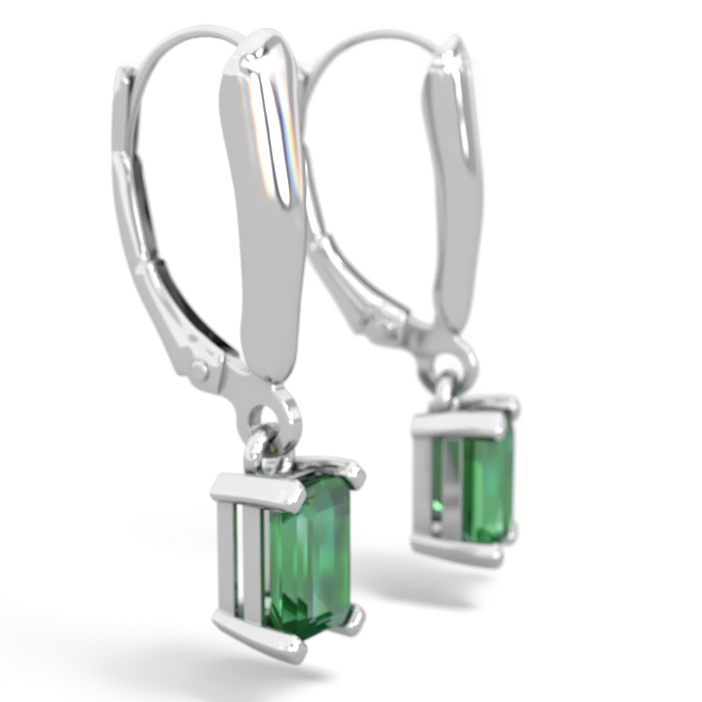 Lab Emerald 6X4mm Emerald-Cut Lever Back 14K White Gold earrings E2855