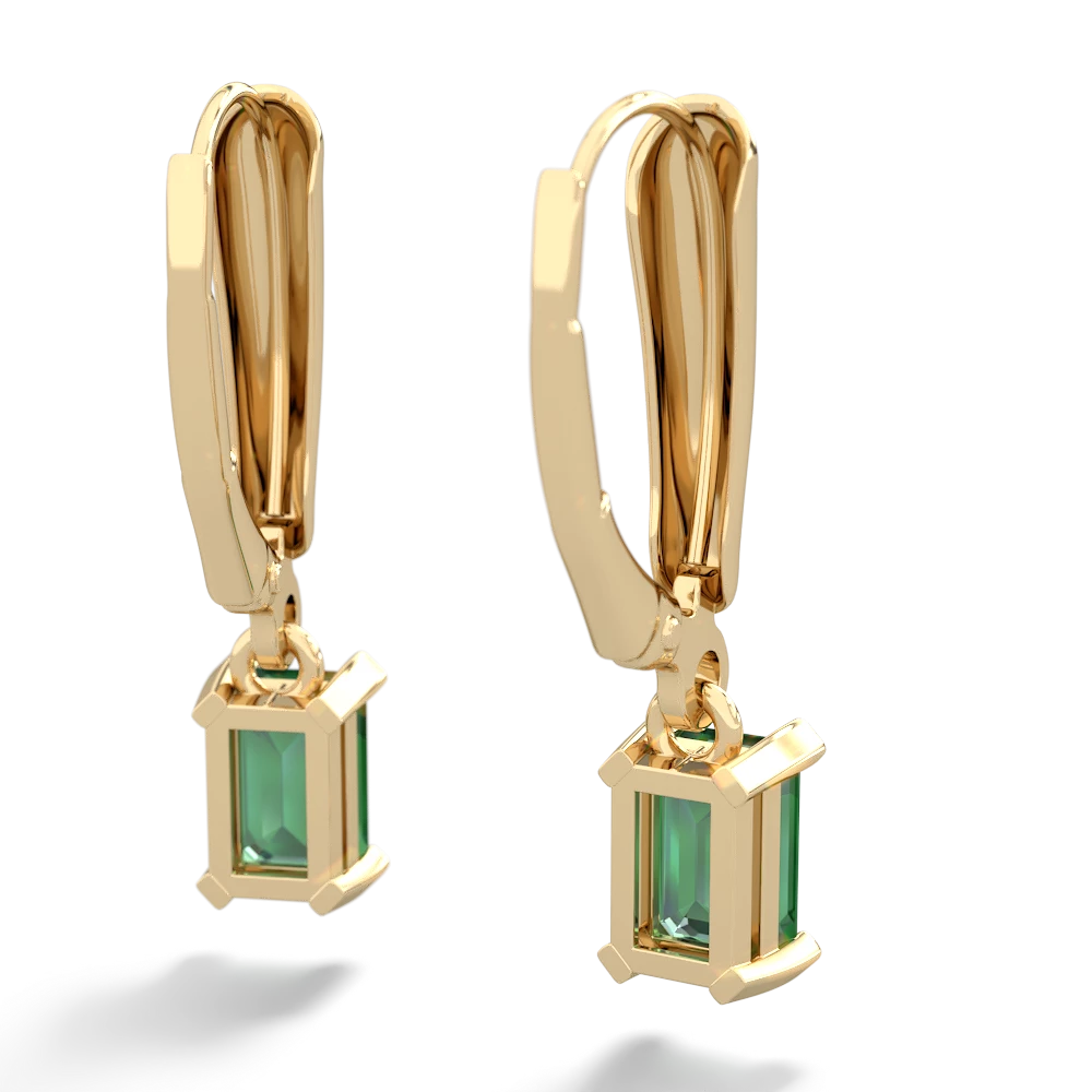 Lab Emerald 6X4mm Emerald-Cut Lever Back 14K Yellow Gold earrings E2855