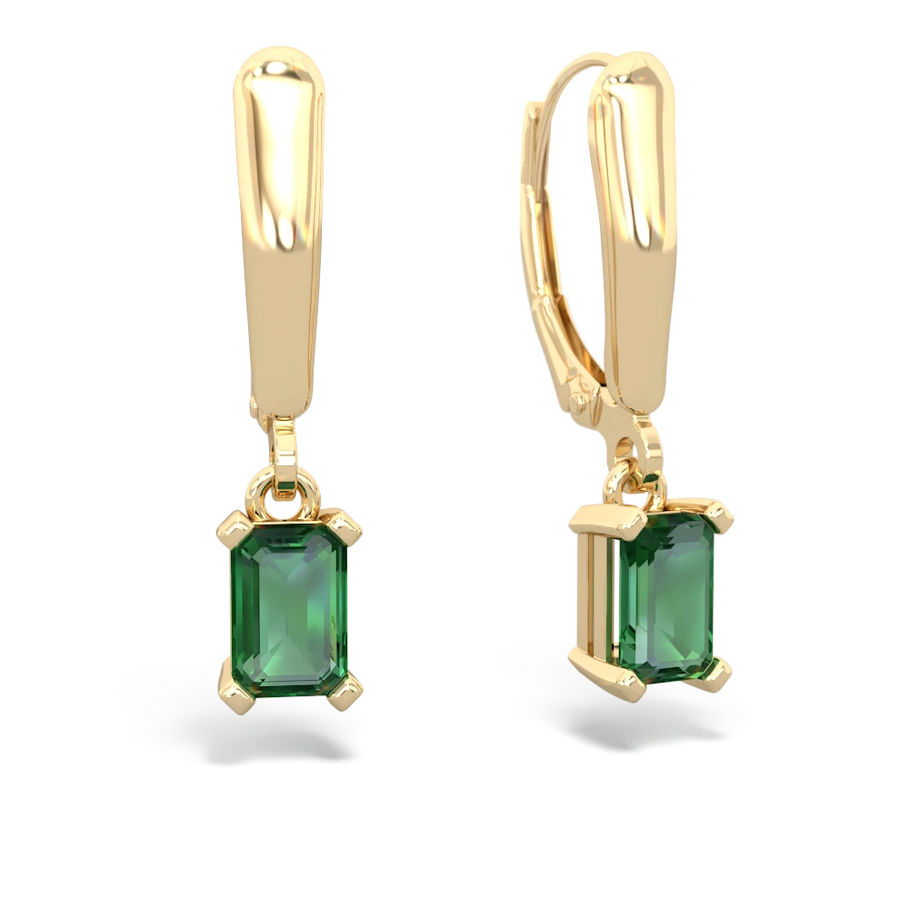 Lab Emerald 6X4mm Emerald-Cut Lever Back 14K Yellow Gold earrings E2855