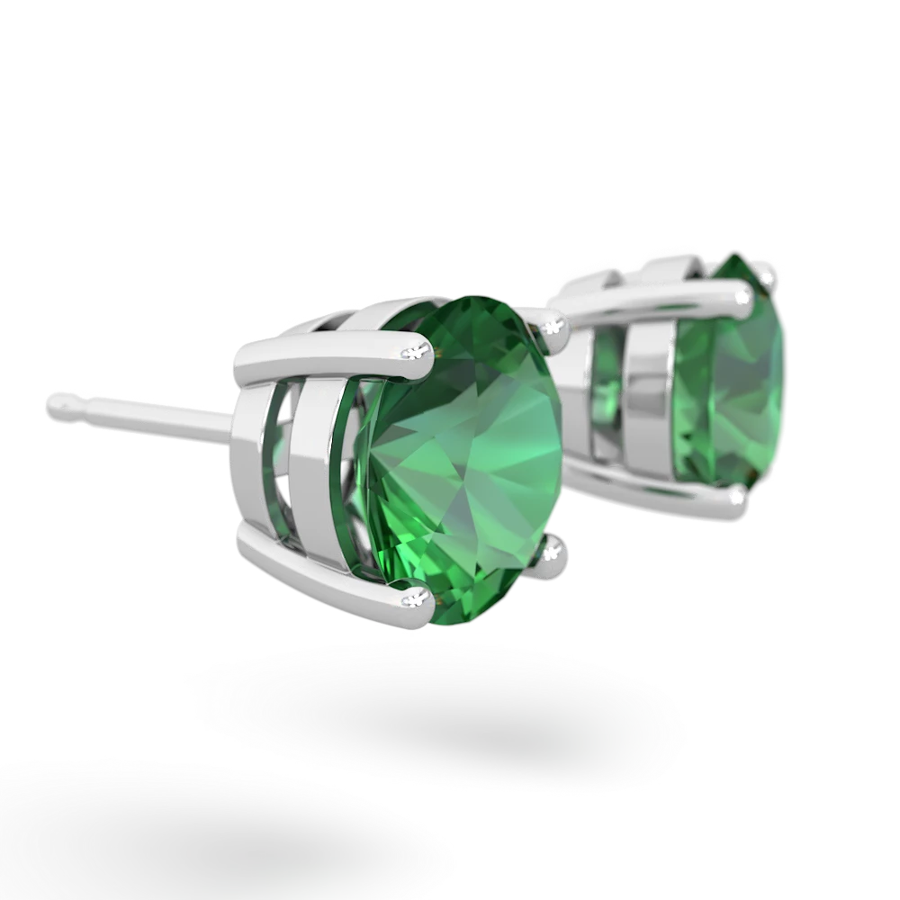 Lab Emerald 8Mm Round Stud 14K White Gold earrings E1788